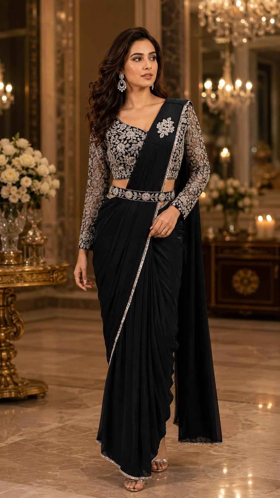 102432 By Amoha Trendz Indian Traditional Wear Collection Fancy Colorful Party Wear Stitched Sarees At Wholesale Price